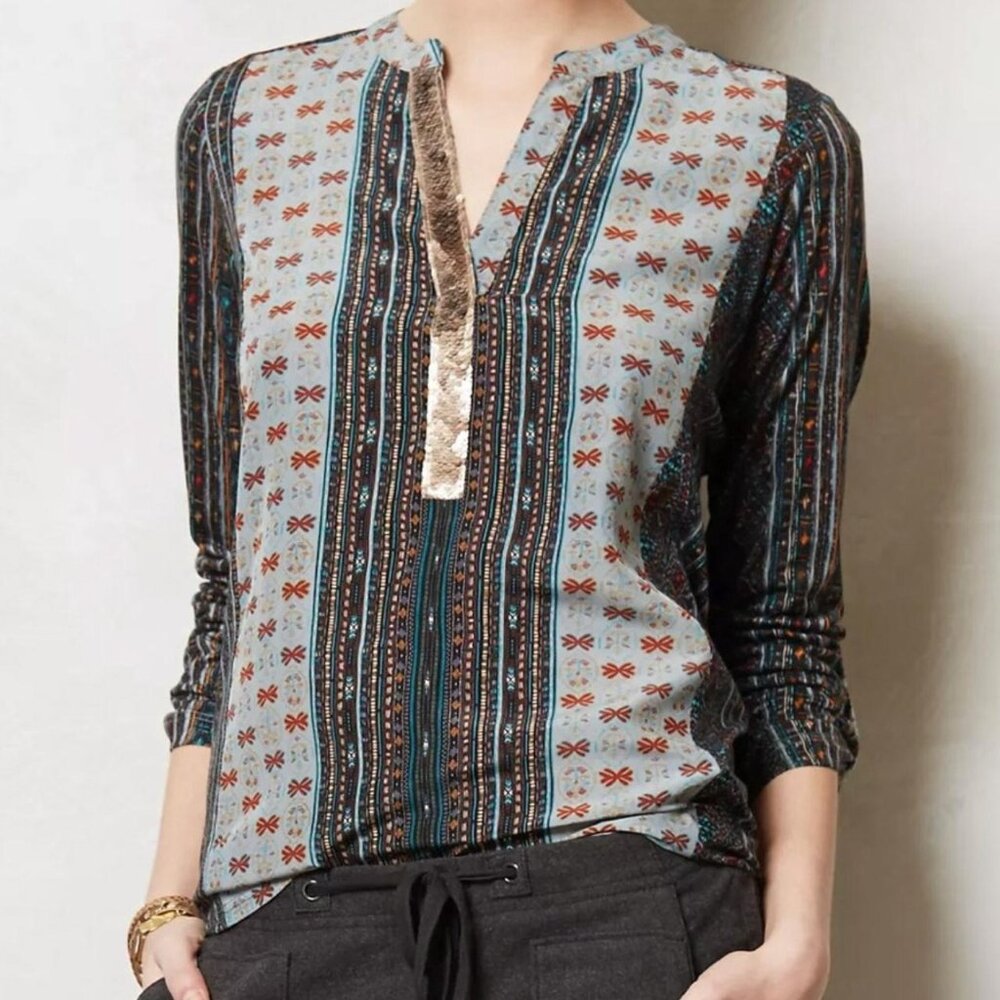 Tiny Anthropologie Devas Popover Sequin Blouse Top - image 8